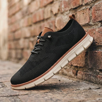 JanDiva CloudWalk Lichtgewicht Sneakers Heren – Dagelijkse Comfort Schoen – Zwart / Wit / Oranje