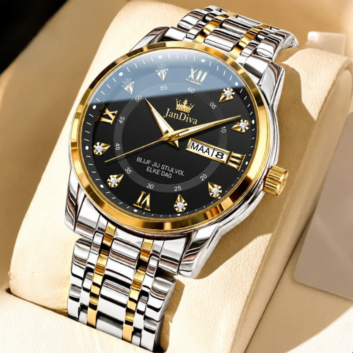 JanDiva AuraChronos Herenhorloge – Zilver met Blauwe Wijzerplaat – Analoog Quartz