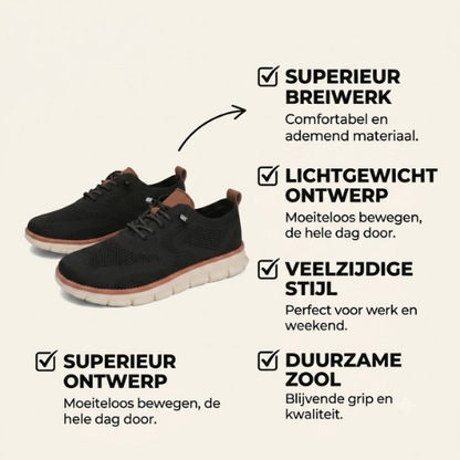 JanDiva CloudWalk Lichtgewicht Sneakers Heren – Dagelijkse Comfort Schoen – Zwart / Wit / Oranje