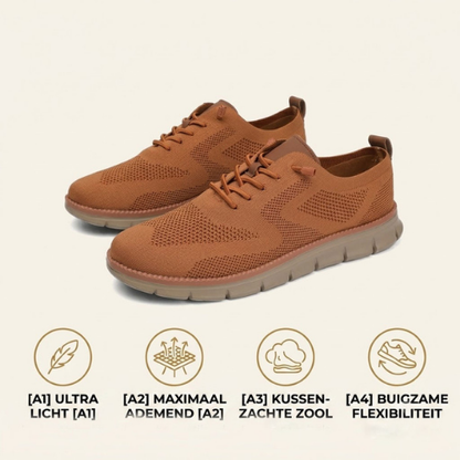 JanDiva CloudWalk Lichtgewicht Sneakers Heren – Dagelijkse Comfort Schoen – Zwart / Wit / Oranje