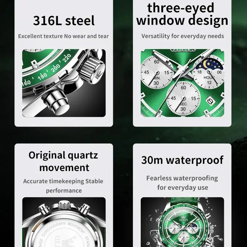 JanDiva OLEVS Herenhorloge – Roestvrij Staal – Blauw / Zwart / Groen / Wit