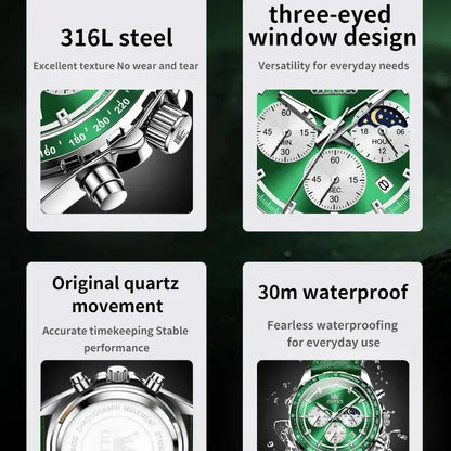 JanDiva OLEVS Herenhorloge – Roestvrij Staal – Blauw / Zwart / Groen / Wit