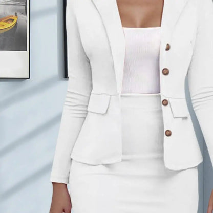 JanDiva Dames Mantelpak – Getailleerde Blazer met Kokerrok – Wit / Blauw / Donkerrood / Zwart