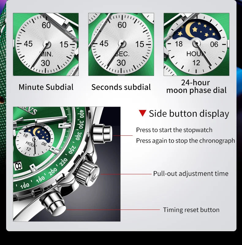 JanDiva OLEVS Herenhorloge – Roestvrij Staal – Blauw / Zwart / Groen / Wit