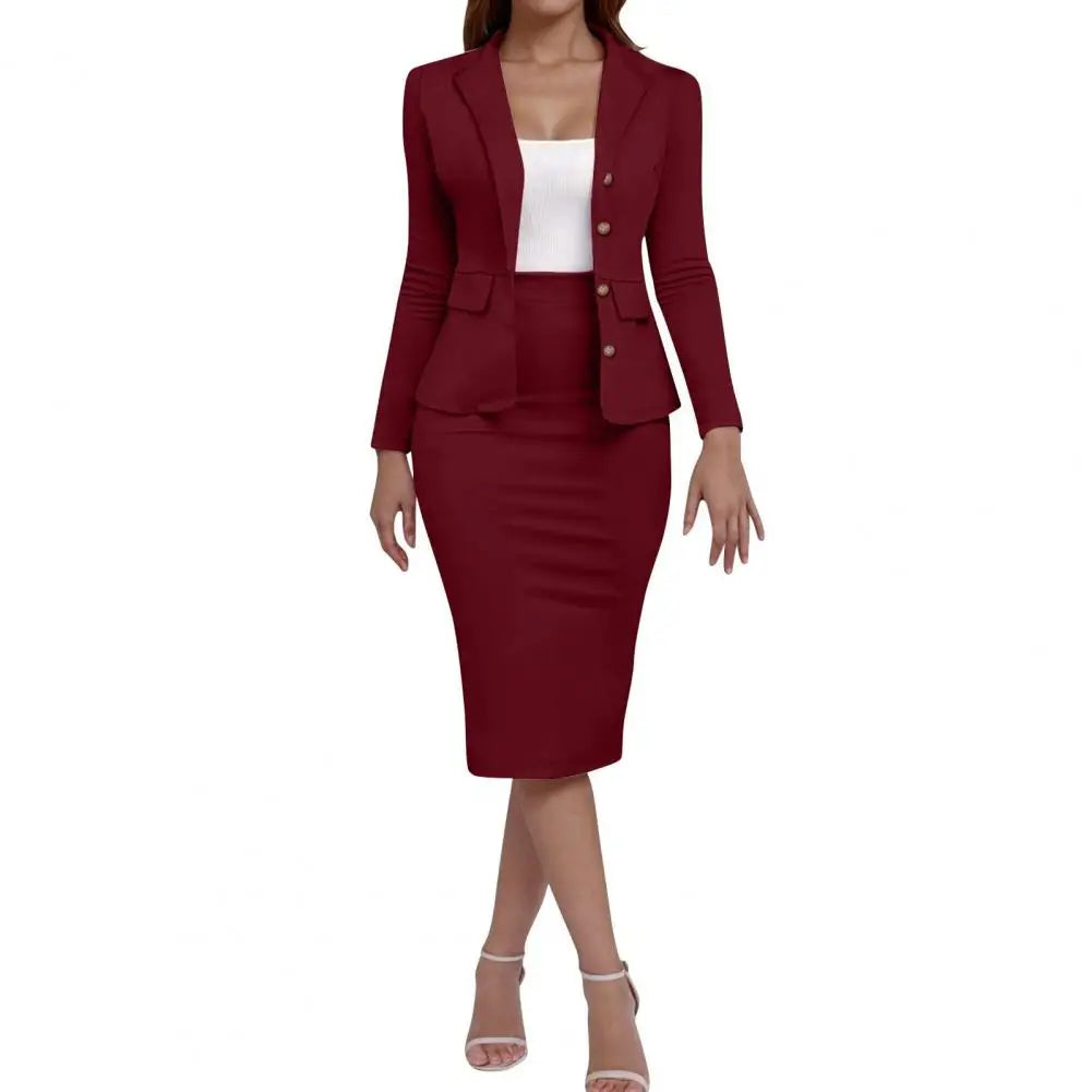 JanDiva Dames Mantelpak – Getailleerde Blazer met Kokerrok – Wit / Blauw / Donkerrood / Zwart
